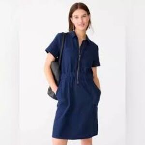 J. Crew Navy Short Sleeve Zip Front Shirt Dress